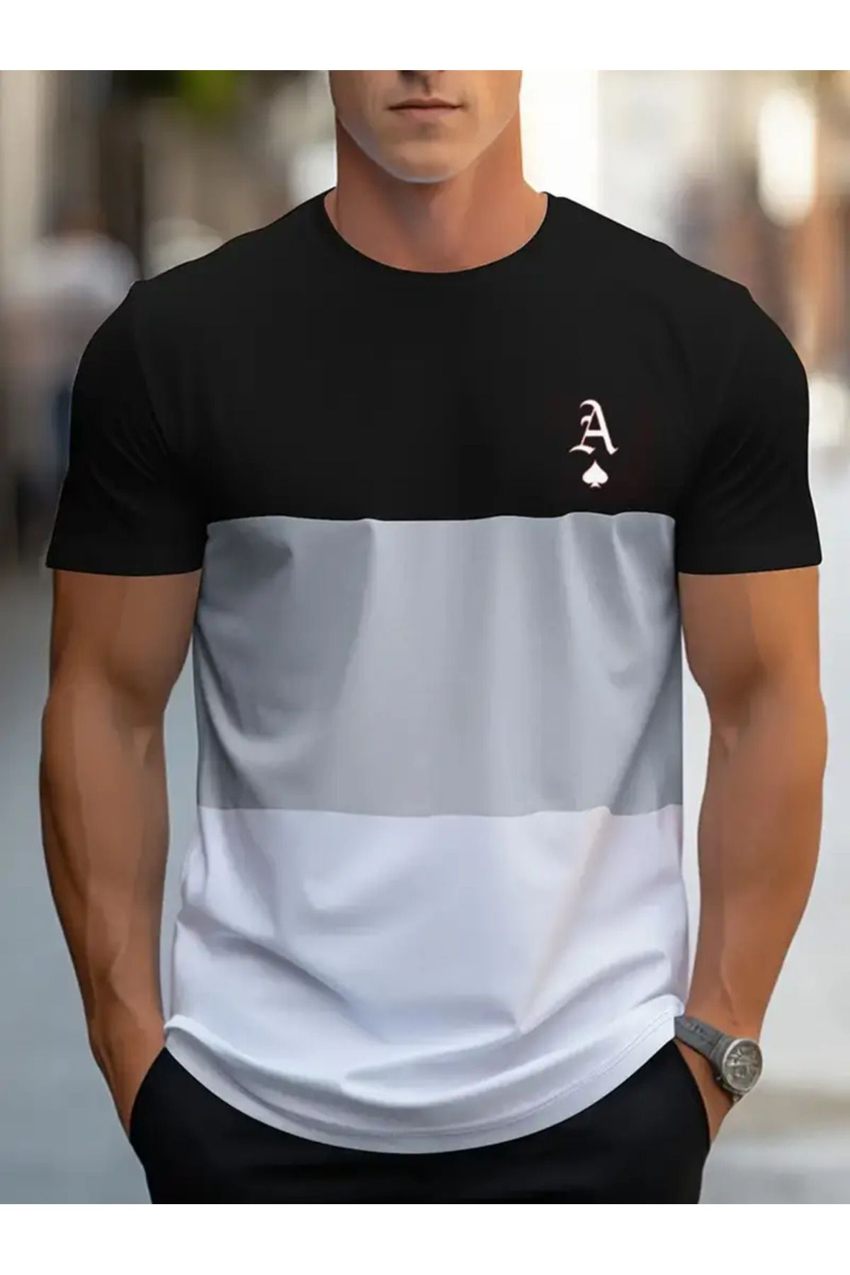 Poker Baskılı Çizgili Tişört
