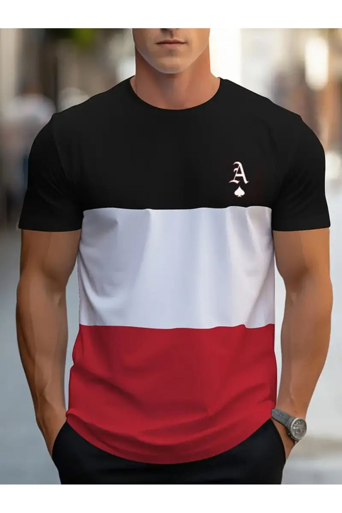 Poker Baskılı Çizgili Tişört